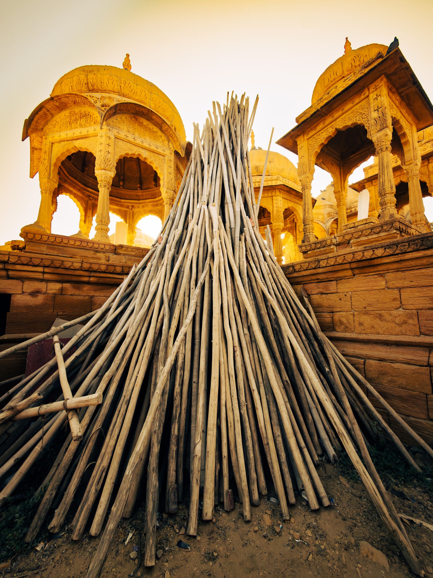 Sandstone Chhatris With Stacked Poles